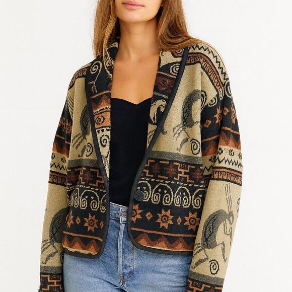 Flashback Aztec crop jacket Vintage tapestry jacket. One button closure Size M - Picture 1 of 6